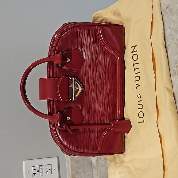 Authentic Louis Vuitton Red EPI Leather Montaigne PM Bowling Handbag Bag